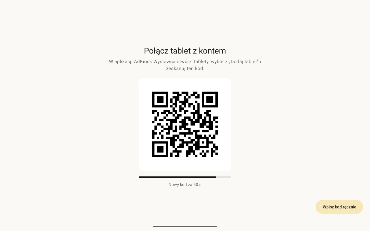 Ekran tabletu z kodem QR do połączenia z kontem